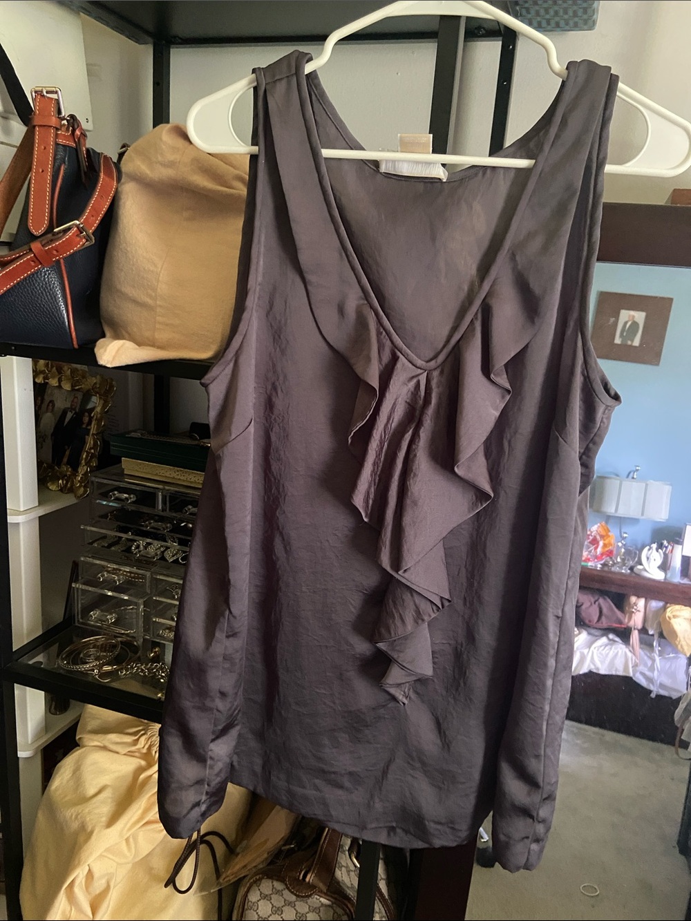 MICHAEL Michael Kors Sleeveless Ruffle Front Camisole - Charcoal